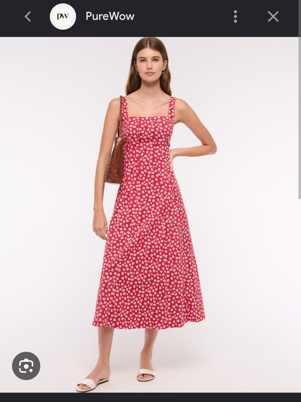 Abercrombie & Fitch Red Floral Square-Neck Midi Dress with Wide Straps